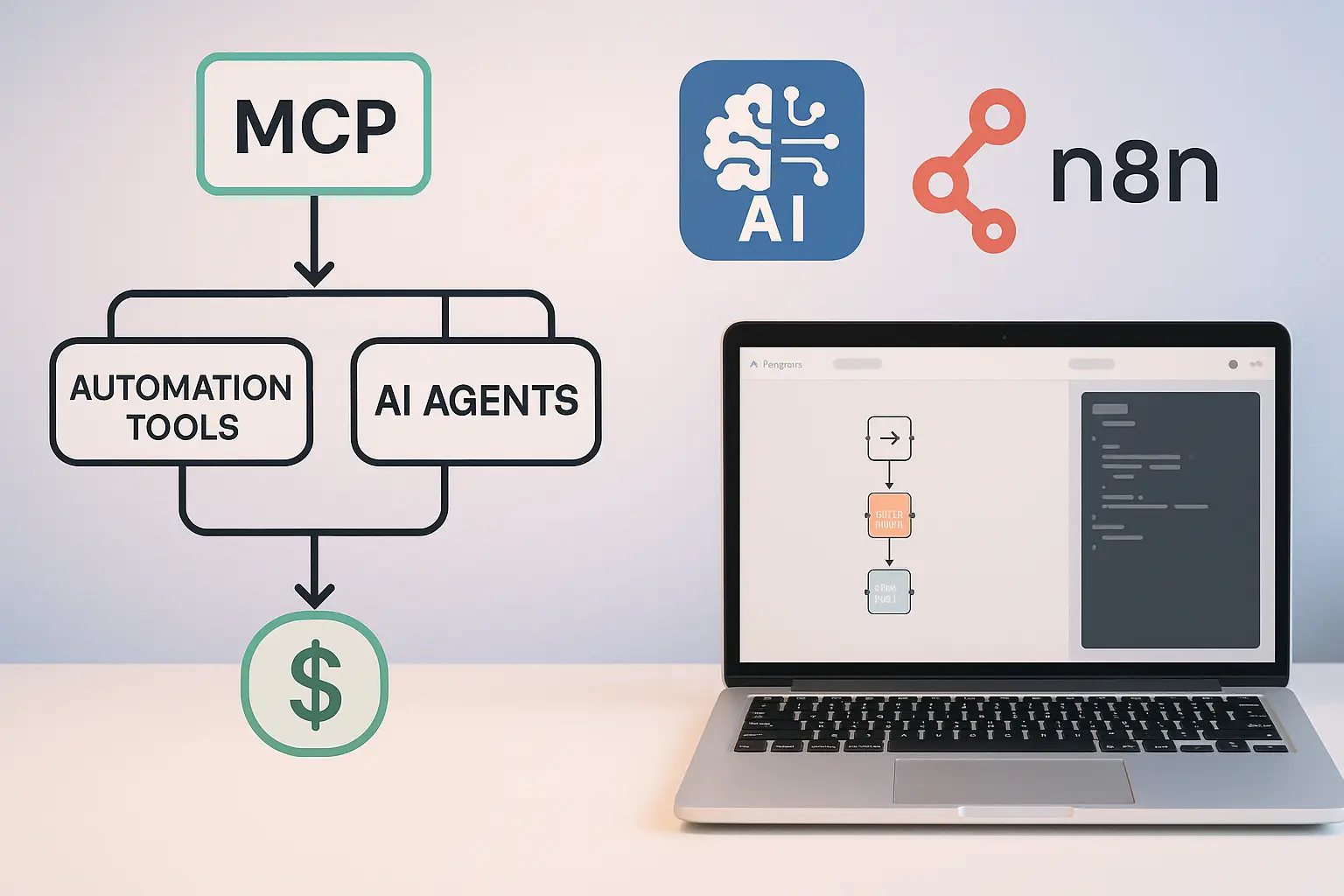 Modern cover image showcasing MCP in AI, featuring flowcharts, automation icons, and a user-friendly interface.